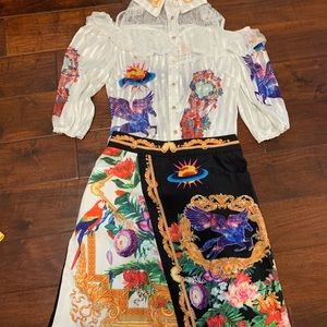Fantasy princess Renaissance art  graphic print blouse and skirt SET